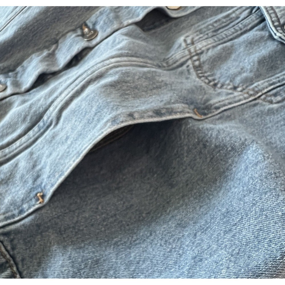 Pilcro Women's Weston Boyfriend Denim Jacket Sz L Blue Distressed Pockets Boho - Picture 5 of 8